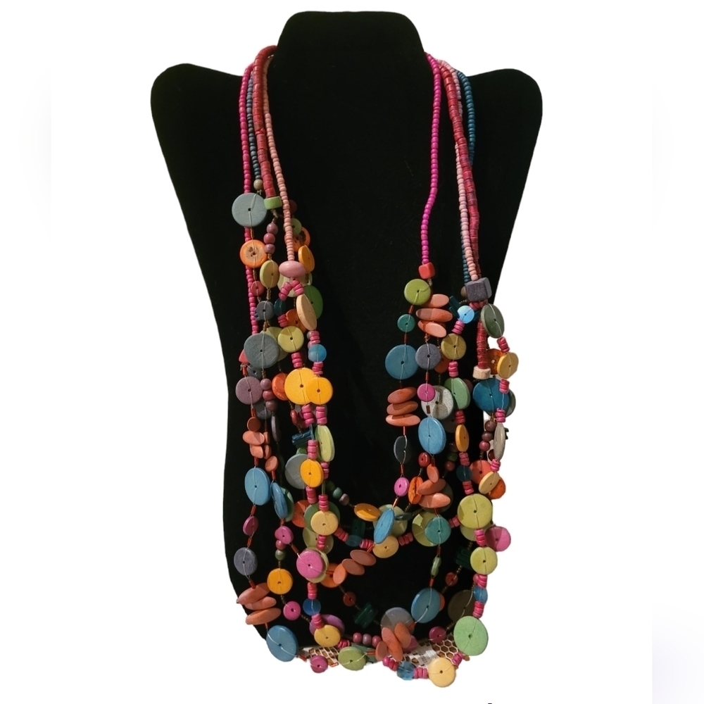 Vintage - Multi-color Wood and Glass Multi Strand Set‎ of 4